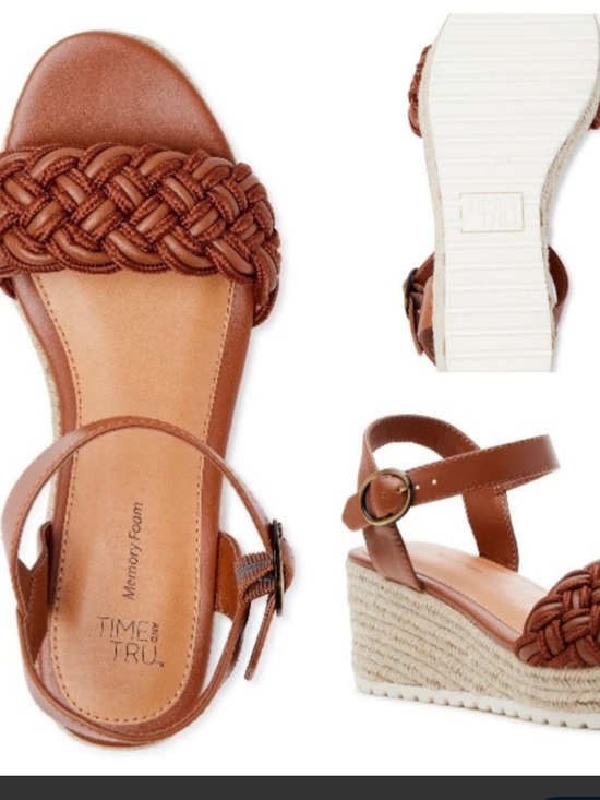 Time and Tru Shoes - Time and Tru Braided Cognac Wedge Sandals with Ankle Strap Size 6